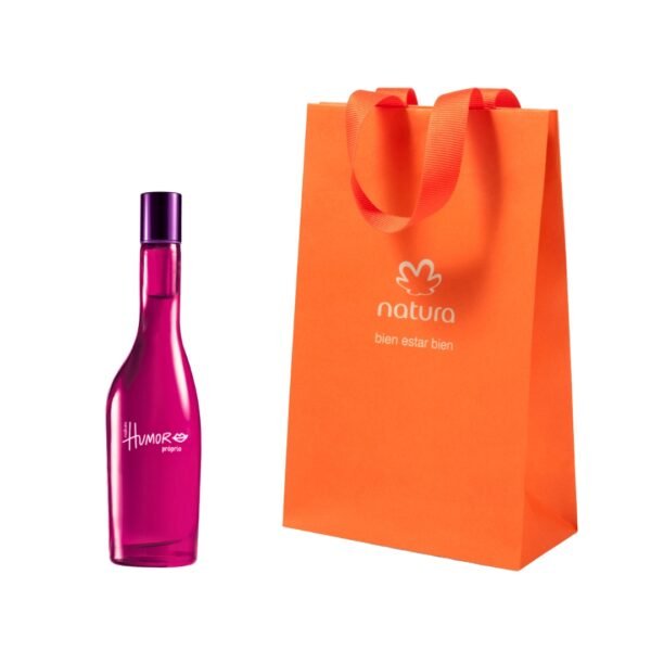 Perfume Natura Humor Próprio 75ml, Eau de Toilette femenino, fragancia frutal cereza, con bolsa regalo naranja de la marca.