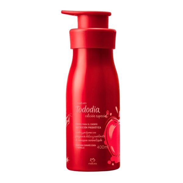 Crema nutritiva prebiótica para el cuerpo Natura Tododia Edición Especial Manzana Caramelizada y Vainilla 400ml, fragancia dulce y envolvente.
