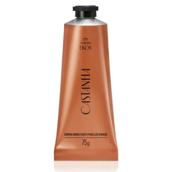 Pulpa para Manos Ekos Castaña de 75g en tubo color naranja, con acción antirresequedad.