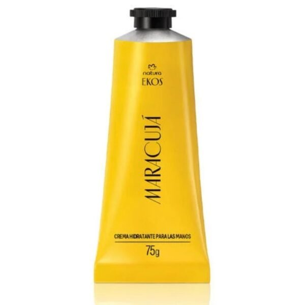 Néctar para Manos Ekos Maracuyá de 75g en tubo color amarillo vibrante, con efecto antiestrés cutáneo.